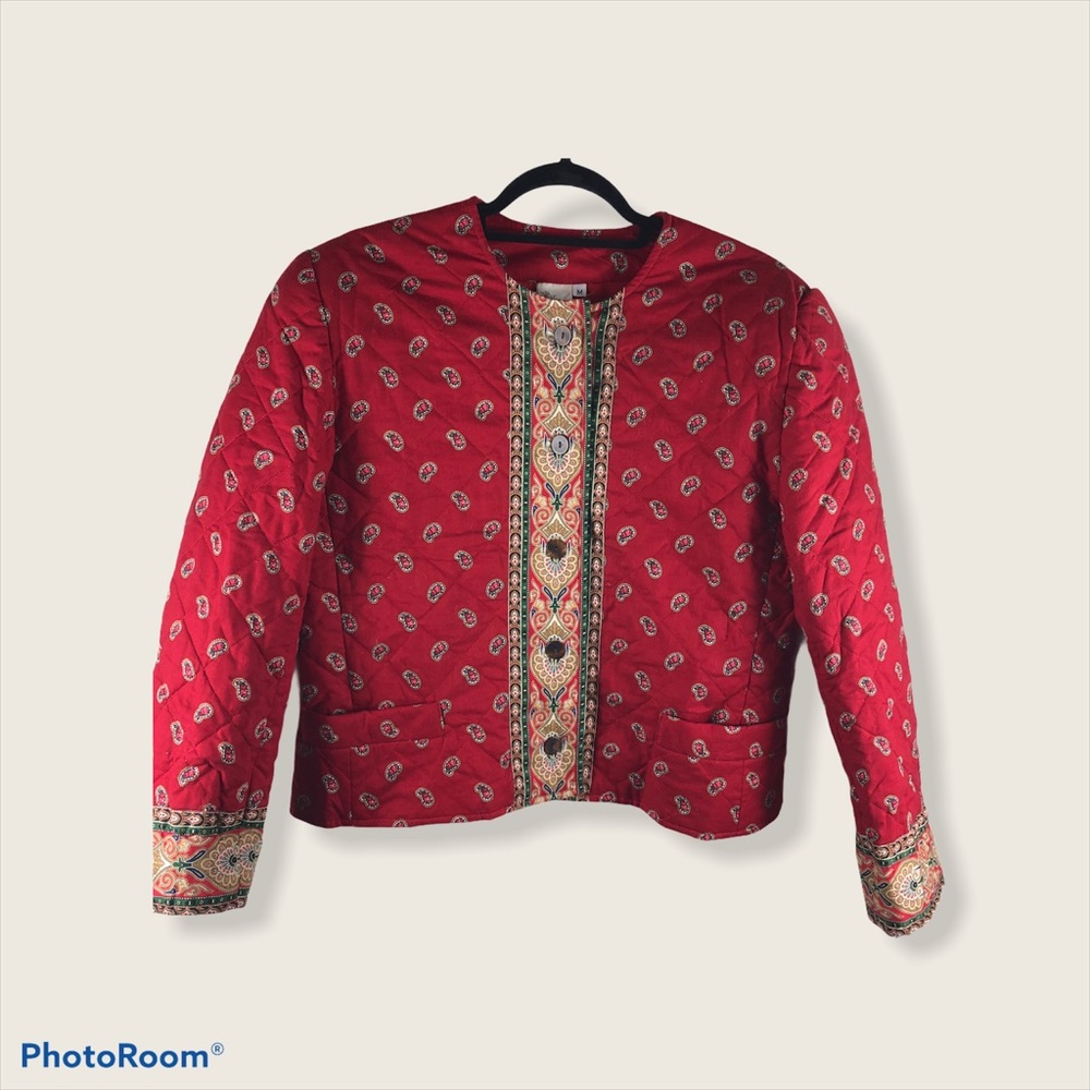 Vintage Vera Bradley Red Button Front Quilted Jacket
